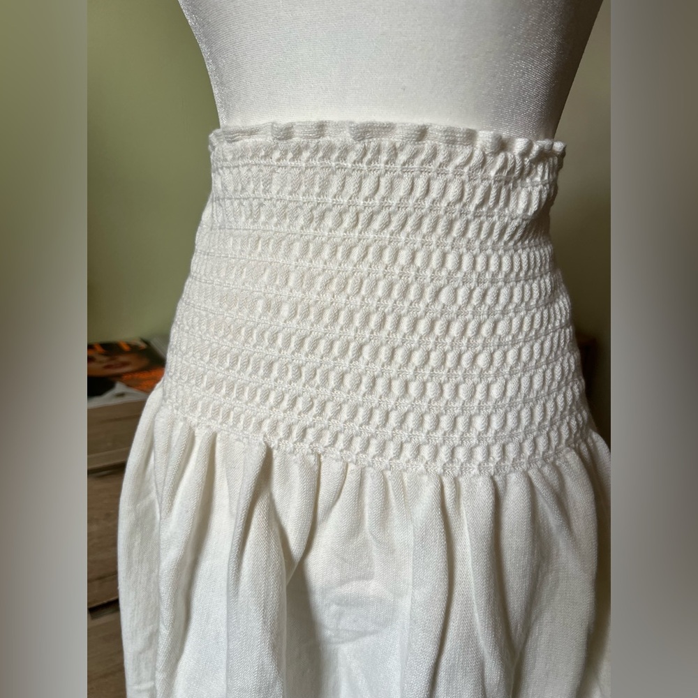 YAKIRA BELLA White Scrunch Ruched High-Waist Elastic Knee-Length Modest Skirt M - Picture 8 of 16